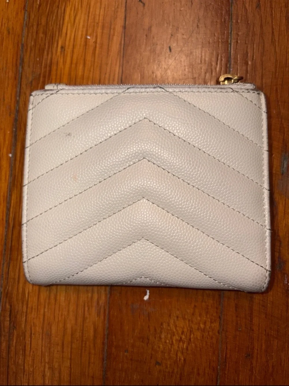 Saint Laurent Cream Quilted Leather Zip Wallet with Gold YSL Logo - Picture 2 of 6